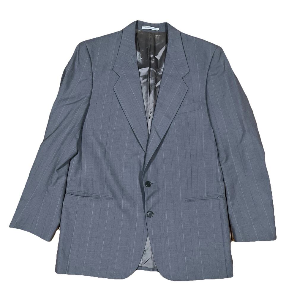 Vintage YSL Yves Saint Laurent Gray Striped 80s Two Button Blazer Made in France